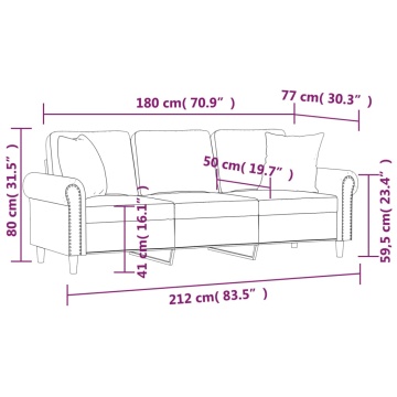 Canapea cu 3 locuri cu pernuțe, gri închis, 180 cm, catifea - Img 7