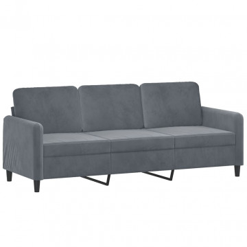 Canapea cu 3 locuri cu pernuțe, gri închis, 180 cm, catifea - Img 4