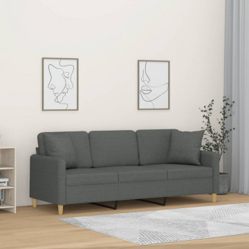 Canapea cu 3 locuri cu pernuțe, gri închis, 180 cm, textil - Img 1