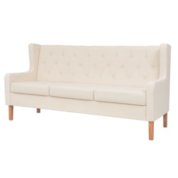 Canapea cu 3 locuri, material textil, alb crem - Img 1