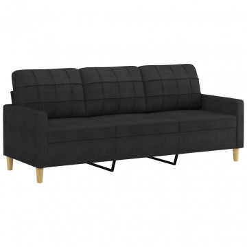 Canapea cu 3 locuri, negru, 180 cm, material textil - Img 2