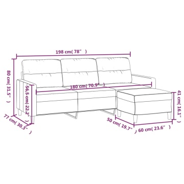 Canapea cu 3 locuri și taburet, gri închis, 180 cm, textil - Img 6