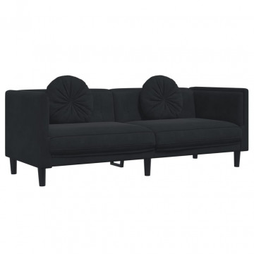 Canapea cu perne, 3 locuri, negru, catifea - Img 2