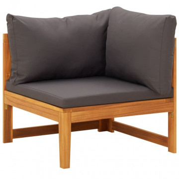 Canapea de colț cu perne gri închis, lemn masiv acacia - Img 1