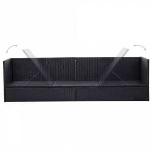 Canapea de exterior cu perne, negru, poliratan - Img 4