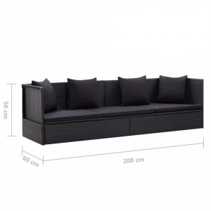 Canapea de exterior cu perne, negru, poliratan - Img 6