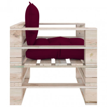 Canapea de grădină din paleți cu perne roșu vin, lemn de pin - Img 3