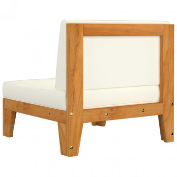 Canapea de mijloc modulară, perne alb crem, lemn masiv acacia - Img 4