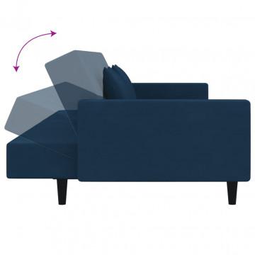 Canapea extensibilă cu 2 locuri, 2 perne, albastru, catifea - Img 6
