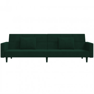 Canapea extensibilă cu 2 locuri, 2 perne, verde închis catifea - Img 5
