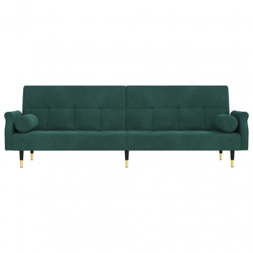 Canapea extensibilă cu perne, verde închis, catifea - Img 4