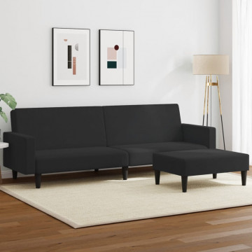 Canapea extensibilă cu taburet, 2 locuri, negru, catifea - Img 1