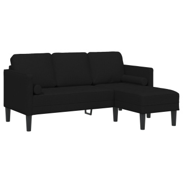 Canapea L cu 3 locuri Neagră 160 cm Textil - Img 2