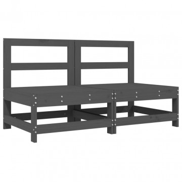 Canapele de mijloc cu perne, 2 buc., gri, lemn masiv de pin - Img 3