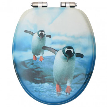 Capac WC cu închidere silențioasă, MDF, model pinguini - Img 5