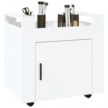 Cărucior de birou, alb extralucios, 60x45x60 cm, lemn prelucrat - Img 4