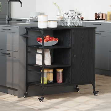 Cărucior de bucătărie Stejar negru 87.5x38.5x84.5 cm Lemn prelucrat - Img 1