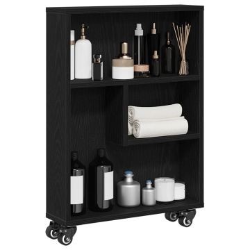 Cărucior de depozitare îngust Stejar Negru 48x13x68 cm Lemn prelucrat - Img 3