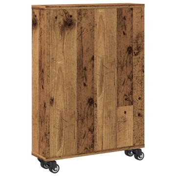 Cărucior depozitare îngust lemn vechi 48x13x68cm lemn prelucrat - Img 5