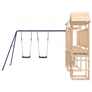 Căsuță de joacă cu perete de cățărat și leagăne, lemn masiv pin - Img 6