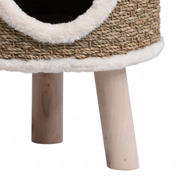 Căsuță de pisici cu picioare din lemn, 41 cm, iarbă de mare - Img 5