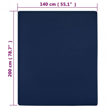 Cearșaf de pat cu elastic, bleumarin, 140x200 cm, bumbac - Img 4