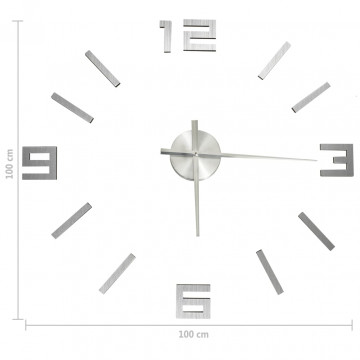 Ceas de perete 3D, argintiu, 100 cm, XXL, design modern - Img 5