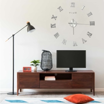 Ceas de perete 3D, argintiu, 100 cm, XXL, design modern - Img 1