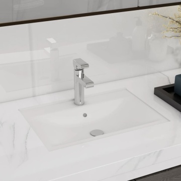Chiuvetă baie alb ceramică dreptunghiular loc robinet/preaplin - Img 1