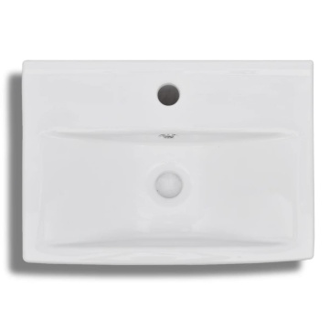 Chiuvetă baie alb ceramică dreptunghiular loc robinet/preaplin - Img 4