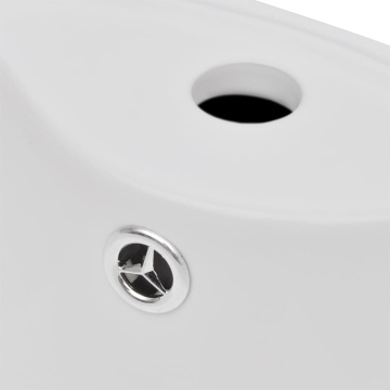 Chiuvetă baie cu suport, orificiu robinet/preaplin,rotund,ceramică,alb - Img 4