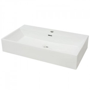 Chiuvetă baie, orificiu robinet, ceramică, 76x42,5x14,5 cm, alb - Img 2