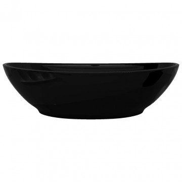 Chiuvetă baie, orificiu robinet/preaplin, negru, ceramică, oval - Img 6