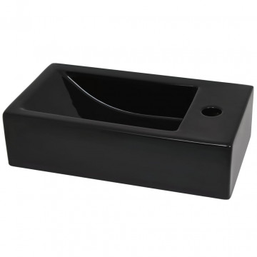 Chiuvetă cu orificiu robinet, negru, 46x25,5x12, ceramică - Img 4