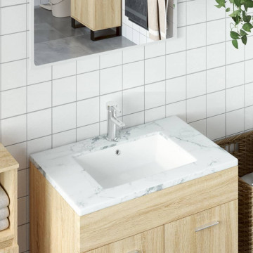 Chiuvetă de baie, alb, 55,5x40x18,5 cm, pătrată, ceramică - Img 1