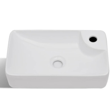 Chiuvetă de baie din ceramică, cu orificiu pentru robinet, alb - Img 4
