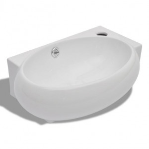 Chiuvetă de baie din ceramică, montare pe colț, alb - Img 3