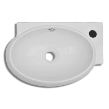 Chiuvetă de baie, orificiu robinet & preaplin, alb, ceramică - Img 4