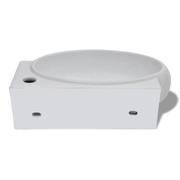 Chiuvetă de baie, orificiu robinet & preaplin, alb, ceramică - Img 5