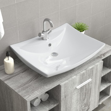 Chiuvetă dreptunghiulară cu preaplin & gaură robinet, ceramică - Img 1