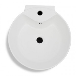 Chiuvetă rotundă din ceramică cu stativ și preaplin, alb - Img 5