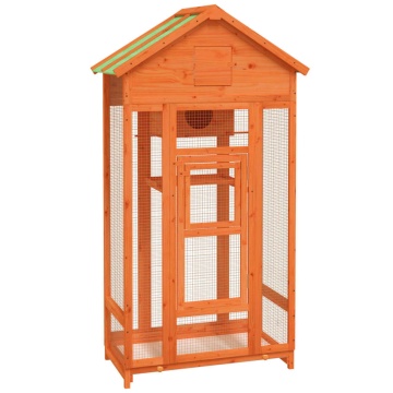 Colivie de păsări maro 91,5x53x170 cm din lemn masiv de pin - Img 2