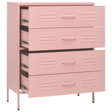 Comodă cu sertare, roz, 80x35x101,5 cm, oțel - Img 5