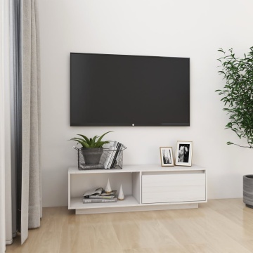 Comodă TV, alb, 110x30x33,5 cm, lemn masiv de pin - Img 1