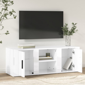 Comodă TV, alb extralucios, 100x31,5x35 cm, lemn prelucrat - Img 3