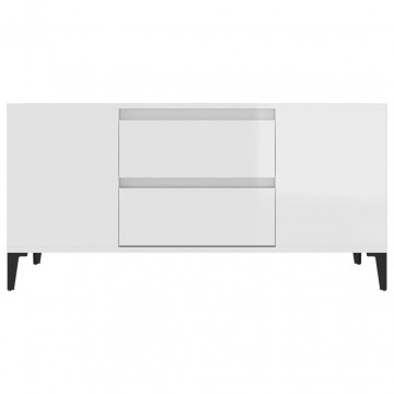 Comodă TV, alb extralucios, 102x44,5x50 cm, lemn prelucrat - Img 5