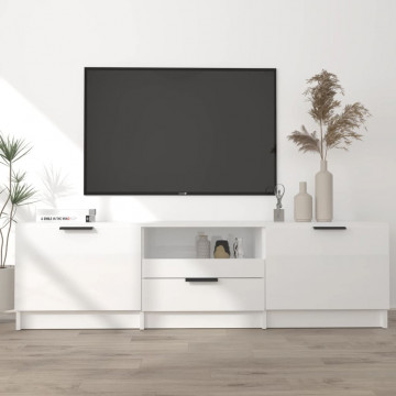 Comodă TV, alb extralucios, 140x35x40 cm, lemn prelucrat - Img 1