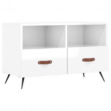 Comodă TV, alb extralucios, 80x36x50 cm, lemn prelucrat - Img 2