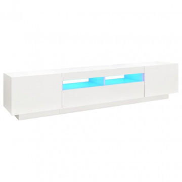 Comodă TV cu lumini LED, alb, 200x35x40cm - Img 2