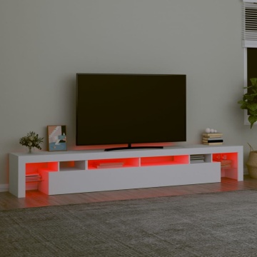 Comodă TV cu lumini LED, alb, 260x36,5x40cm - Img 8